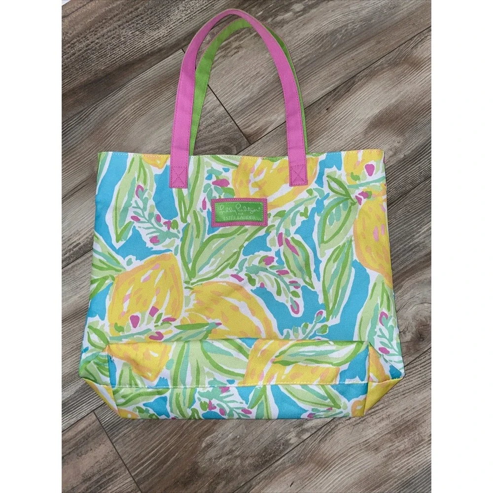 Lilly Pulitzer for Estee Lauder Tote Bag Canvas Yellow Lemons Beach‎ Shopping